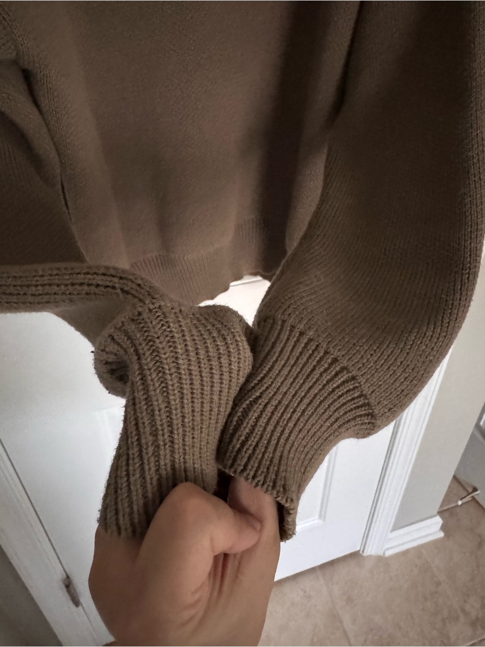 Essentials Men's Crewneck Sweater Hoodie - Taupe with Black Logo - Picture 7 of 7